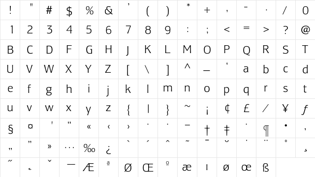 LesmoreLight Regular  glyph index