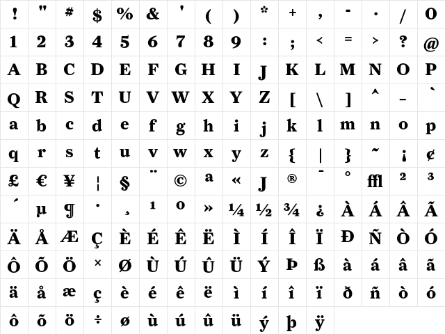 FarnhamText-BoldLF Regular  glyph index