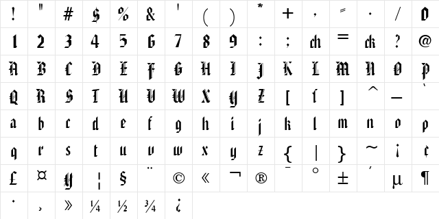 American TextC Regular  glyph index