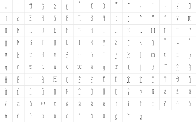 Fascii Twigs BRK Regular  glyph index