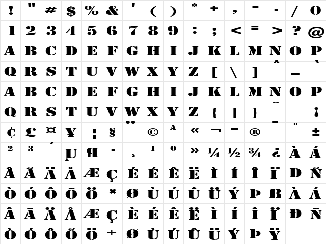 CargoExtended Regular  glyph index