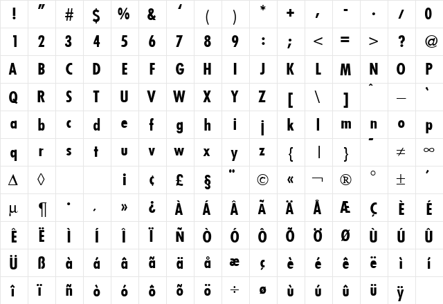 FunctionCondTwo Bold  glyph index