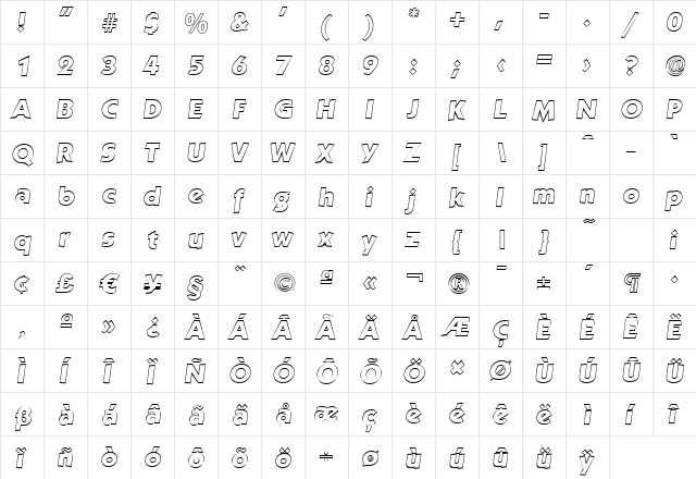 VictorBeckerOutline-ExtraBold Italic  glyph index