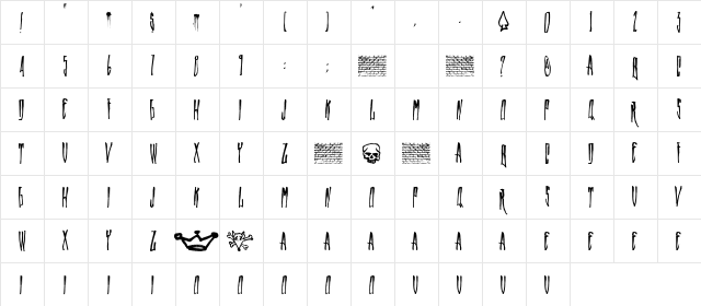 WALLRIDE Regular  glyph index