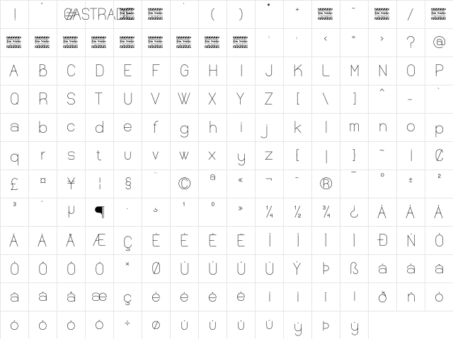 Castrade Personal Use Regular  glyph index