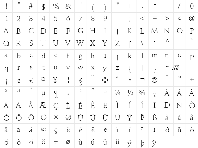 Deutch Light SSi Light  glyph index