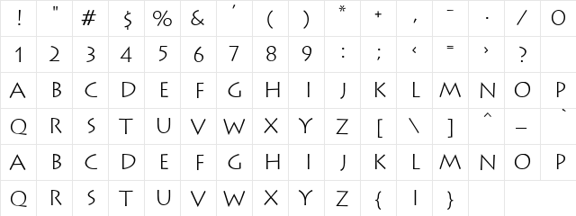 Lithos Regular  glyph index