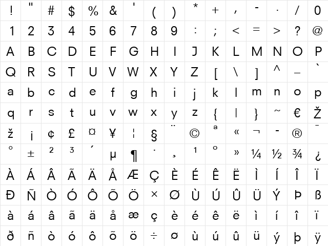 NeuzeitS LT Book Regular  glyph index