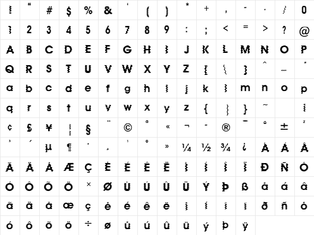 Untitled In Motion Regular  glyph index