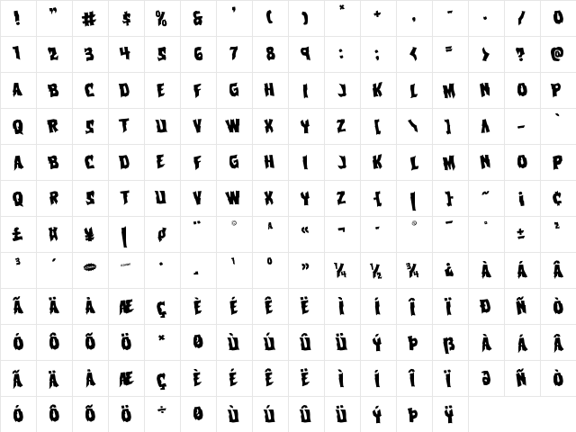 Vorvolaka Rotated Regular  glyph index