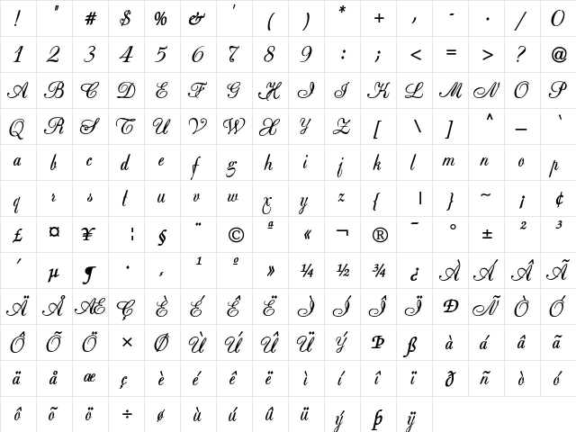 Basic Class A SP Bold Regular  glyph index
