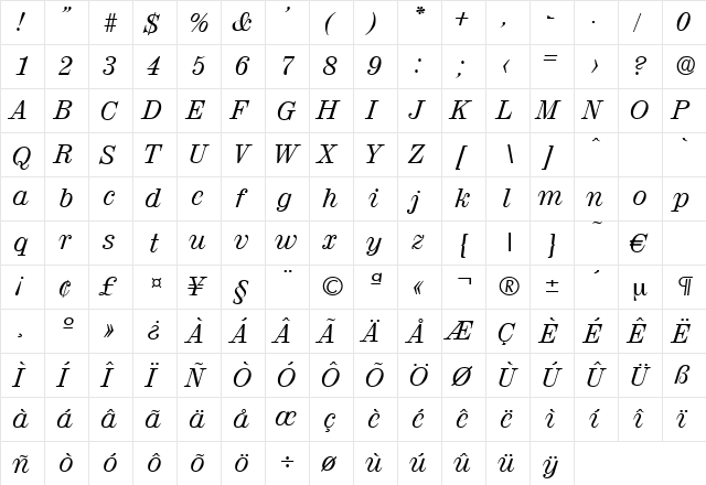 Valencia-RegularIta Regular  glyph index