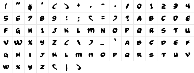 Funny Pages Regular  glyph index