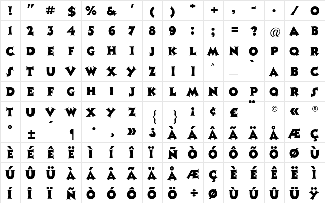 Ashley Crawford CG Regular  glyph index