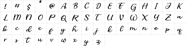 Sofia Regular  glyph index