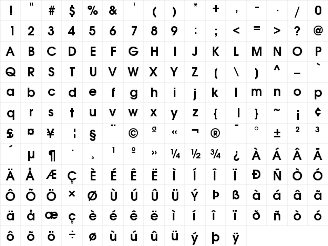 URW Gothic L Demi  glyph index