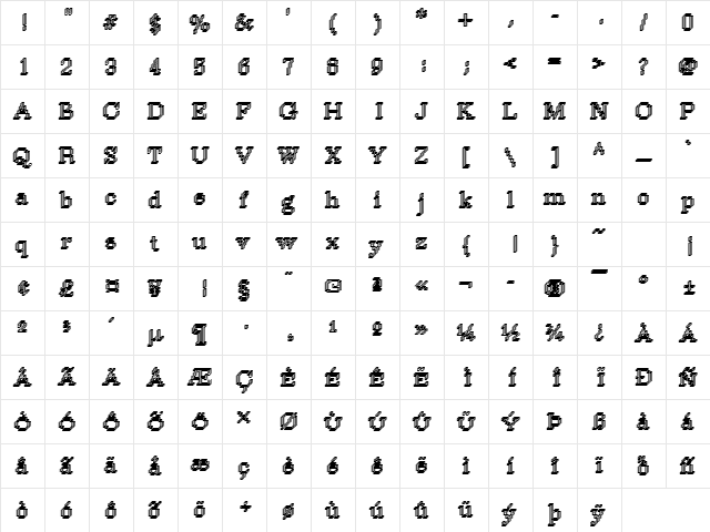 DTCRoughM34 Regular  glyph index