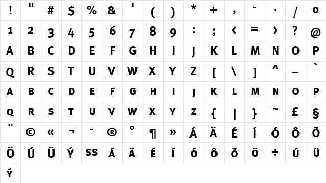 MetaBoldCE Italic  glyph index