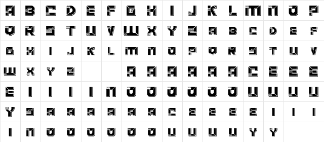 ACCELERARE Demo Shadow Regular  glyph index