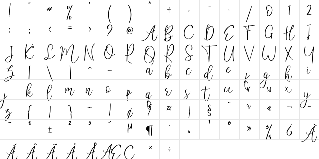 Babyhome Regular  glyph index