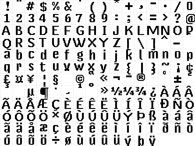 UF Mana-13alt Bold  glyph index