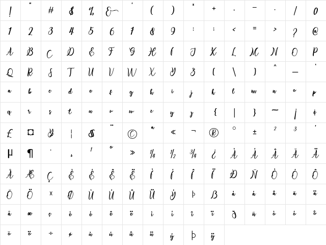 flashlight Regular  glyph index