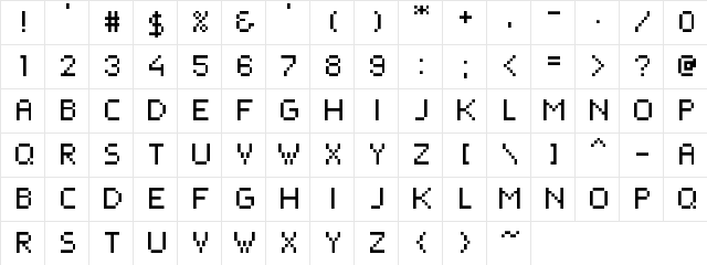 PixelForce Regular  glyph index