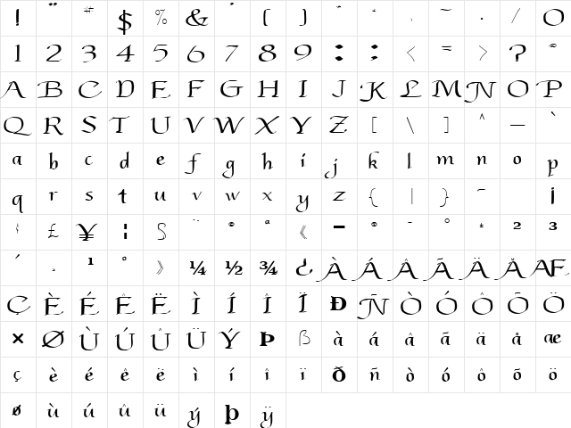 Light Regular  glyph index