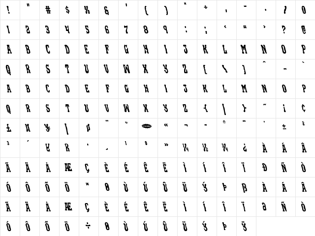 Black Gunk Leftalic Italic  glyph index