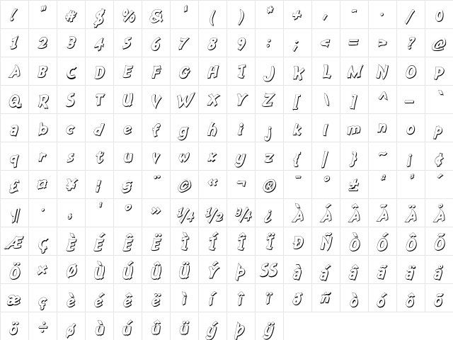 Nanumunga Shadow Bold Oblique Shadow Bold Oblique  glyph index