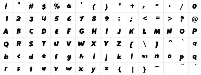 Rough House Extra Bold Italic Regular  glyph index