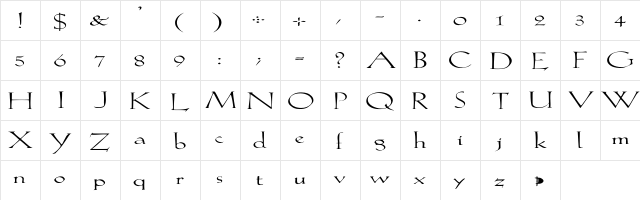 Lilith-Light Ex Regular  glyph index