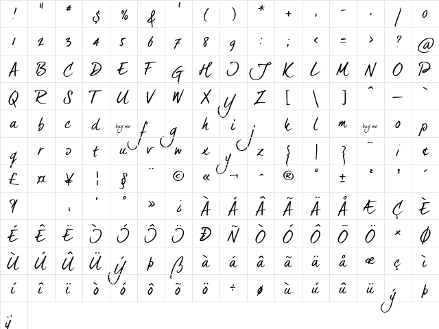 dearJoe 5 Regular  glyph index