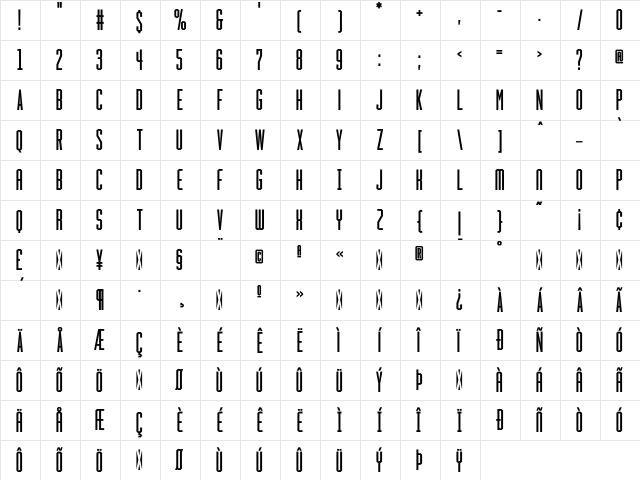 HeraldGothic Bold  glyph index