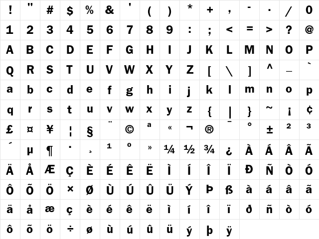 ITC Franklin Gothic Demi  glyph index