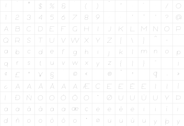 Bubbble Gum Italic Hairline  glyph index