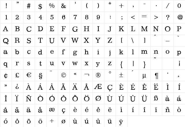 I770-Roman Regular  glyph index