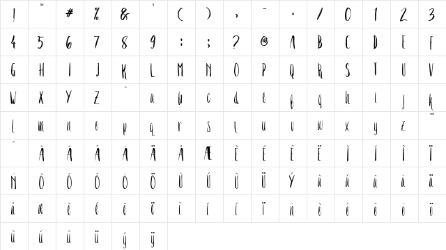 Crash One Regular  glyph index