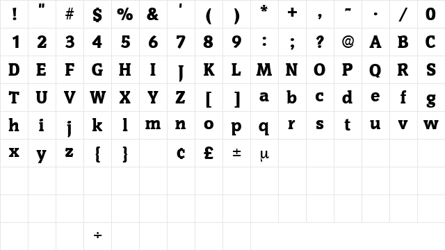 OritDisplaySSK Regular  glyph index