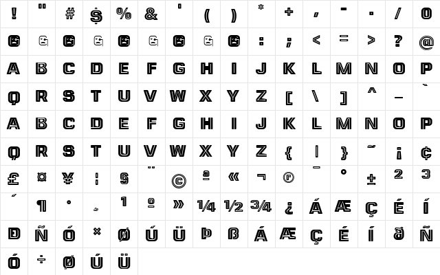 LETRERA CAPS Regular  glyph index