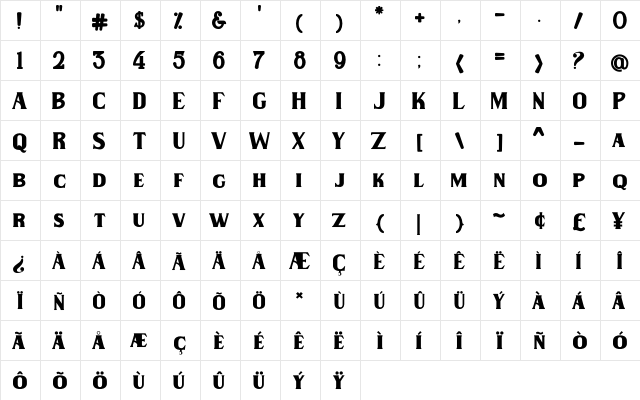 Wilson hawk Regular  glyph index