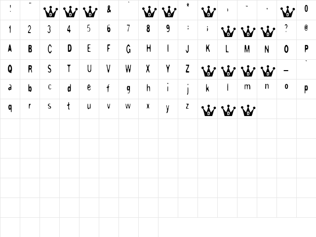 PaperTiger Regular  glyph index