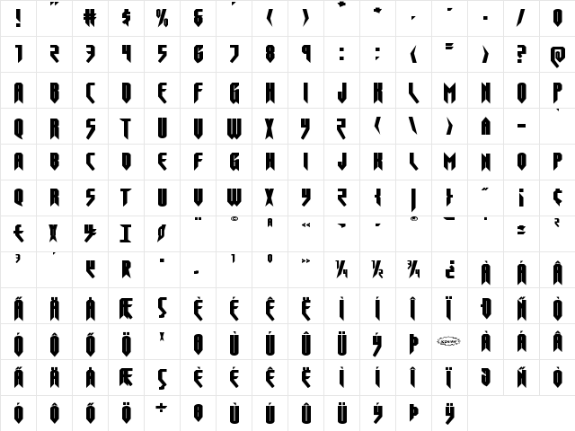 Opus Magnus Expanded Expanded  glyph index