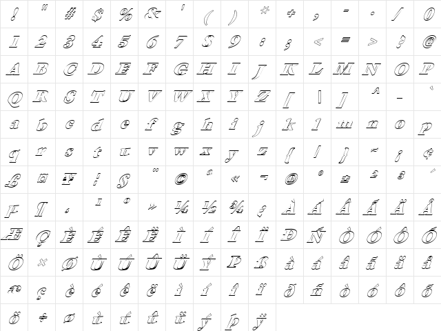 FZ ROMAN 26 HOLLOW ITALIC Normal  glyph index