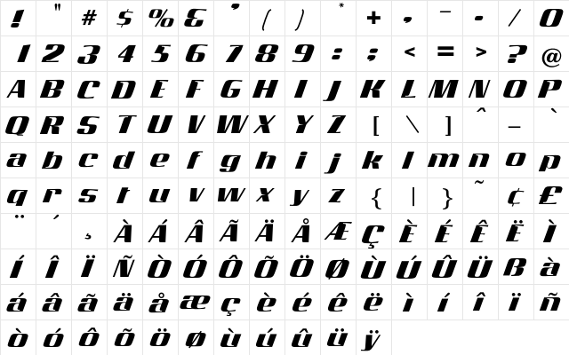 Concorde Regular  glyph index