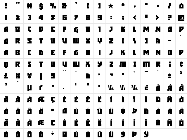 Arctic Guardian Regular  glyph index