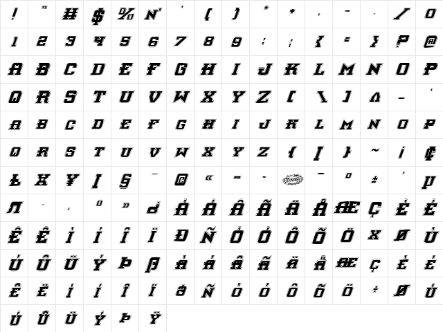 Interceptor Pro Italic Pro Italic  glyph index