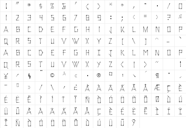 PencilOut Regular  glyph index