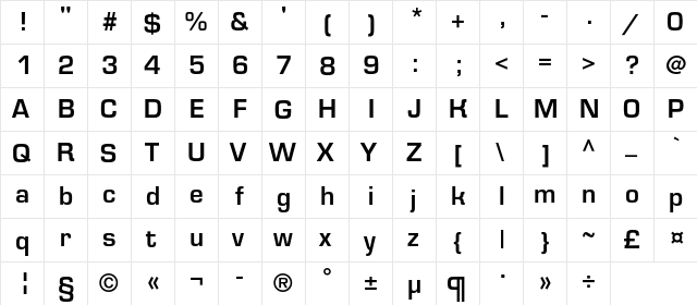 EurofontMediumC Regular  glyph index