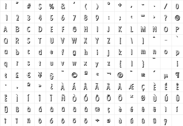 FloridaShadow Regular  glyph index